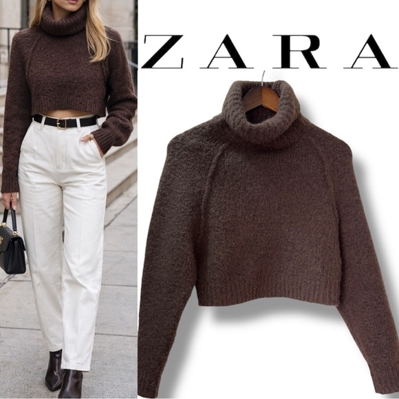 Zara Sweaters - ZARA | EUC Wool Blend Soft Brown Cropped Turtleneck Sweater (size S)